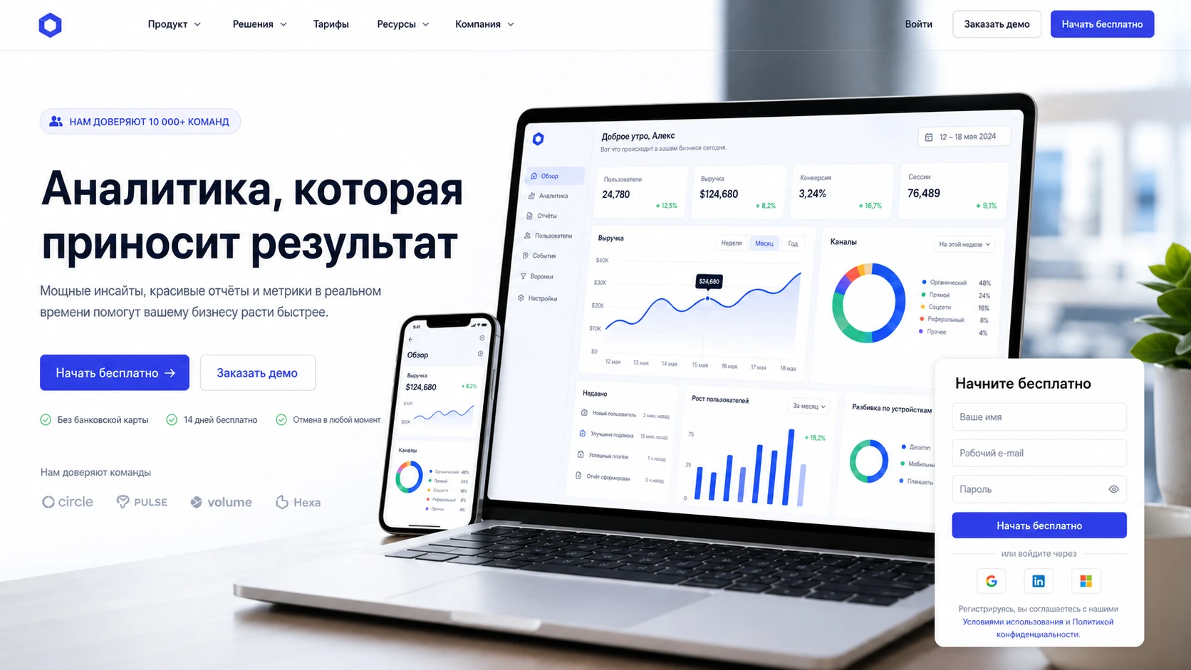 Детализированное превью лендинга для сервиса аналитики